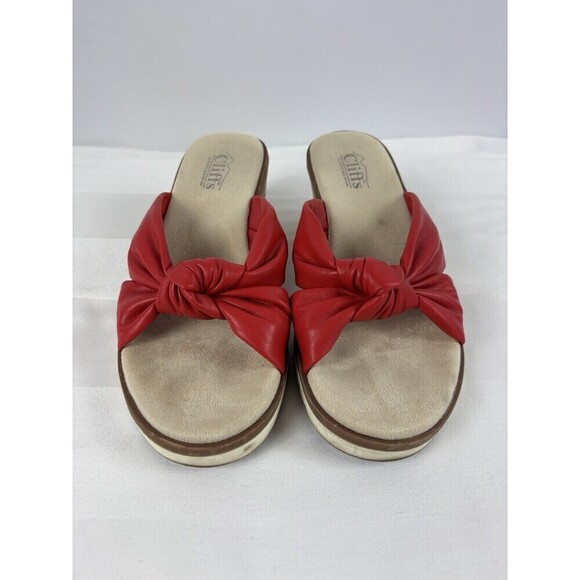 Cliffs by White Mountain Adrielle Wedge Sandals Pop of Red 8 Criss Cross Straps - Picture 2 of 8